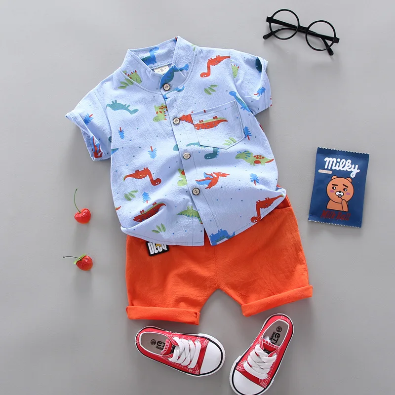 

Summer new children's clothing boys baby infants dinosaur shirt short-sleeved shorts two-piece wholesale, Pic shows