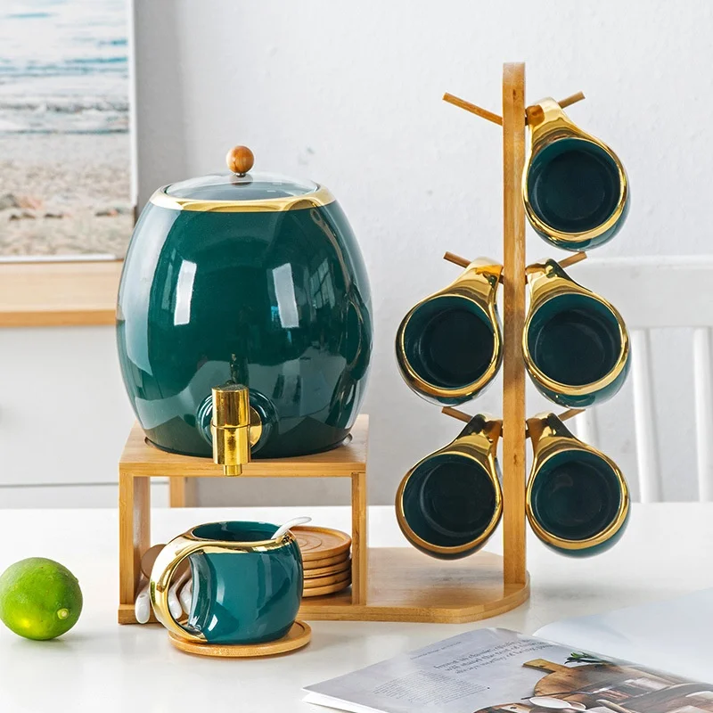 

British afternoon tea tea set household living room Nordic light luxury cup flower teapot ceramic tea cup set, Green