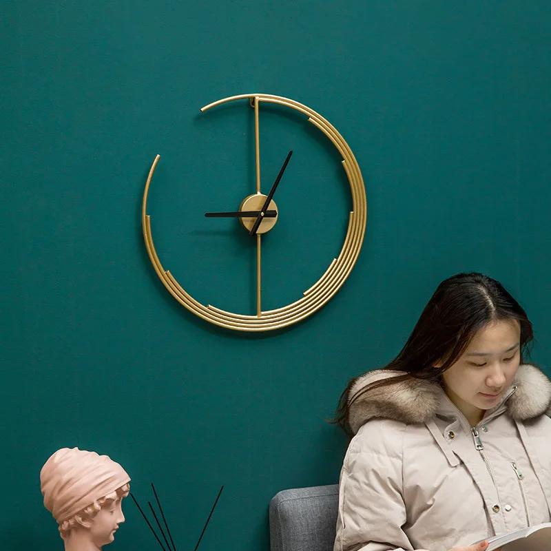 

Home Minimalist Scandinavian Morden Luxury Gold Metal Handmade Wall Art Decor Moonstring Wall Clock