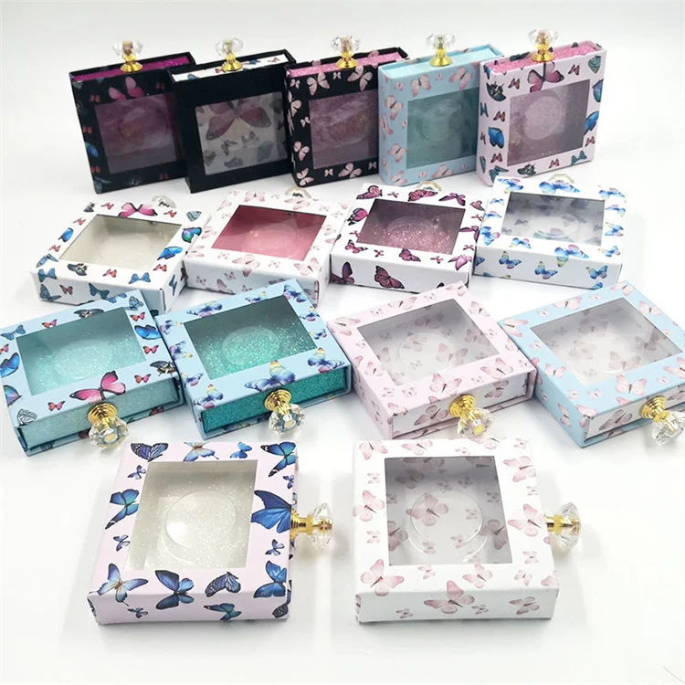 

wholesale butterfly eyelash case boxes with handle square mink lashes box private label