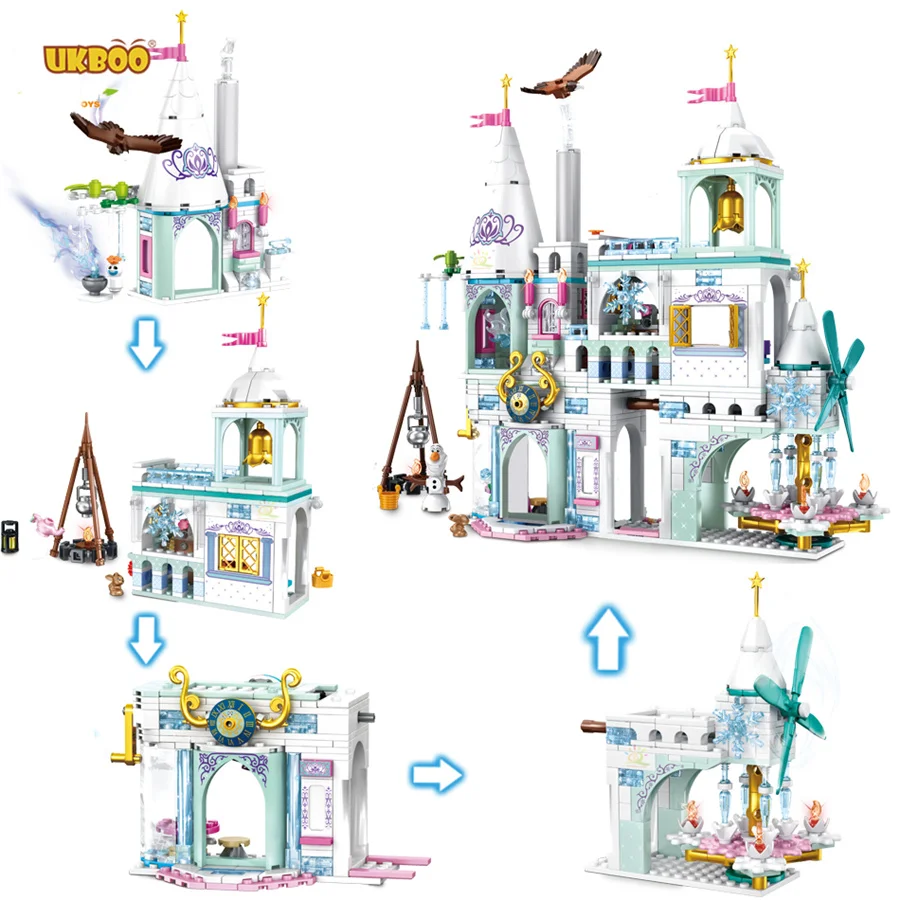 

UKBOO 725PCS Girls Friends Blocks Bricks Fantasy Plastic Ice Snow Princess Elsa Figures Castle Building Blocks
