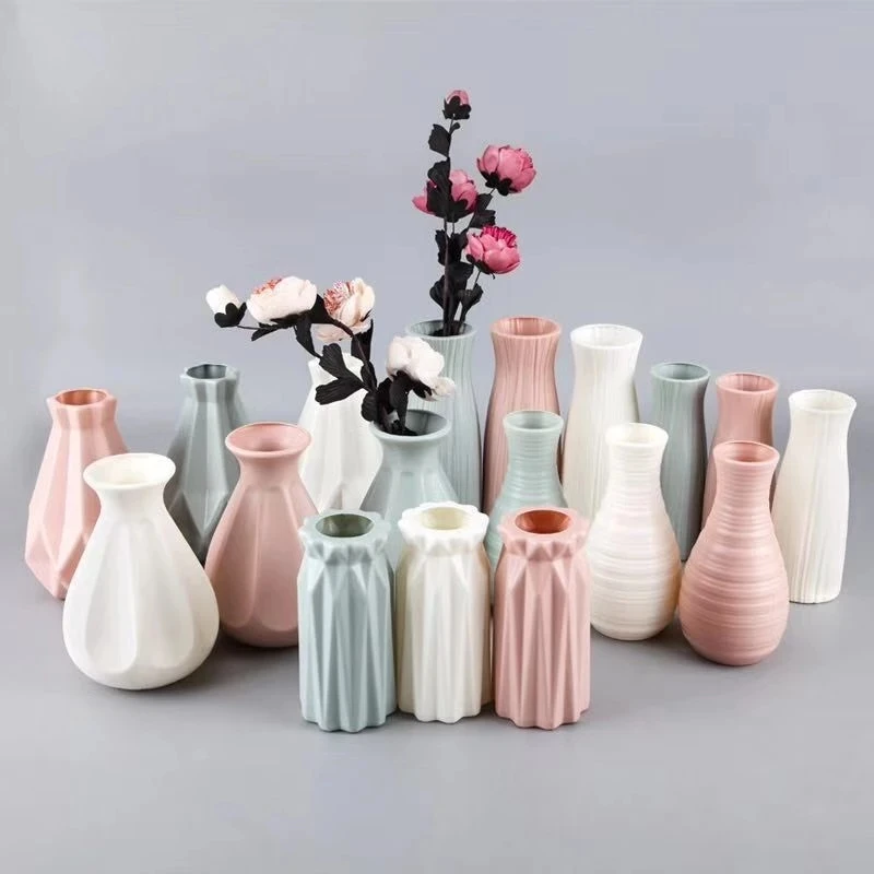 

Nordic Home Living Room Decoration Ornament Flower Arrangement Modern White Pink Flower Pot Basket Plastic Flower Vase, Picture