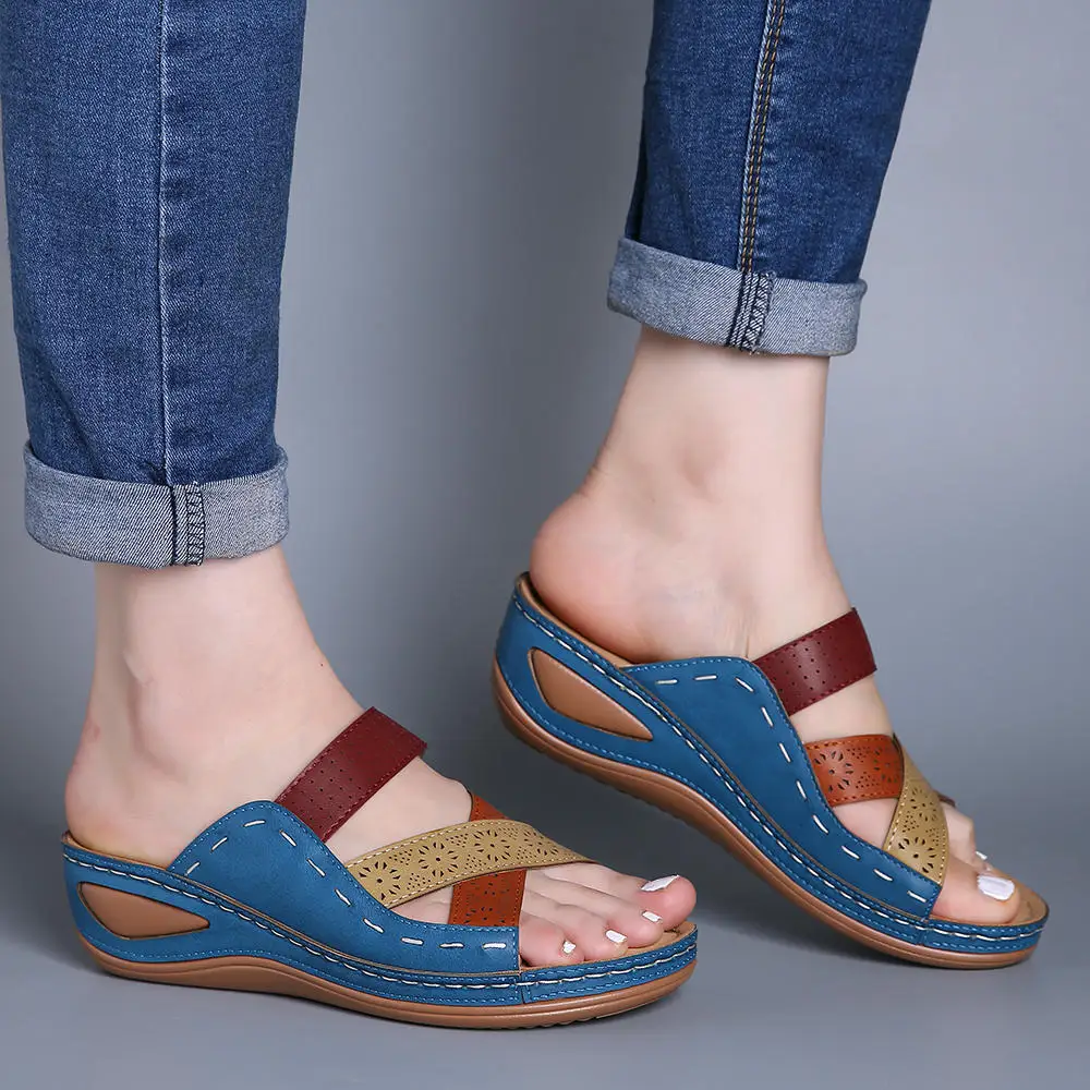 

Large Size Women Casual Cross belt Hollow Color Stitching Slippers