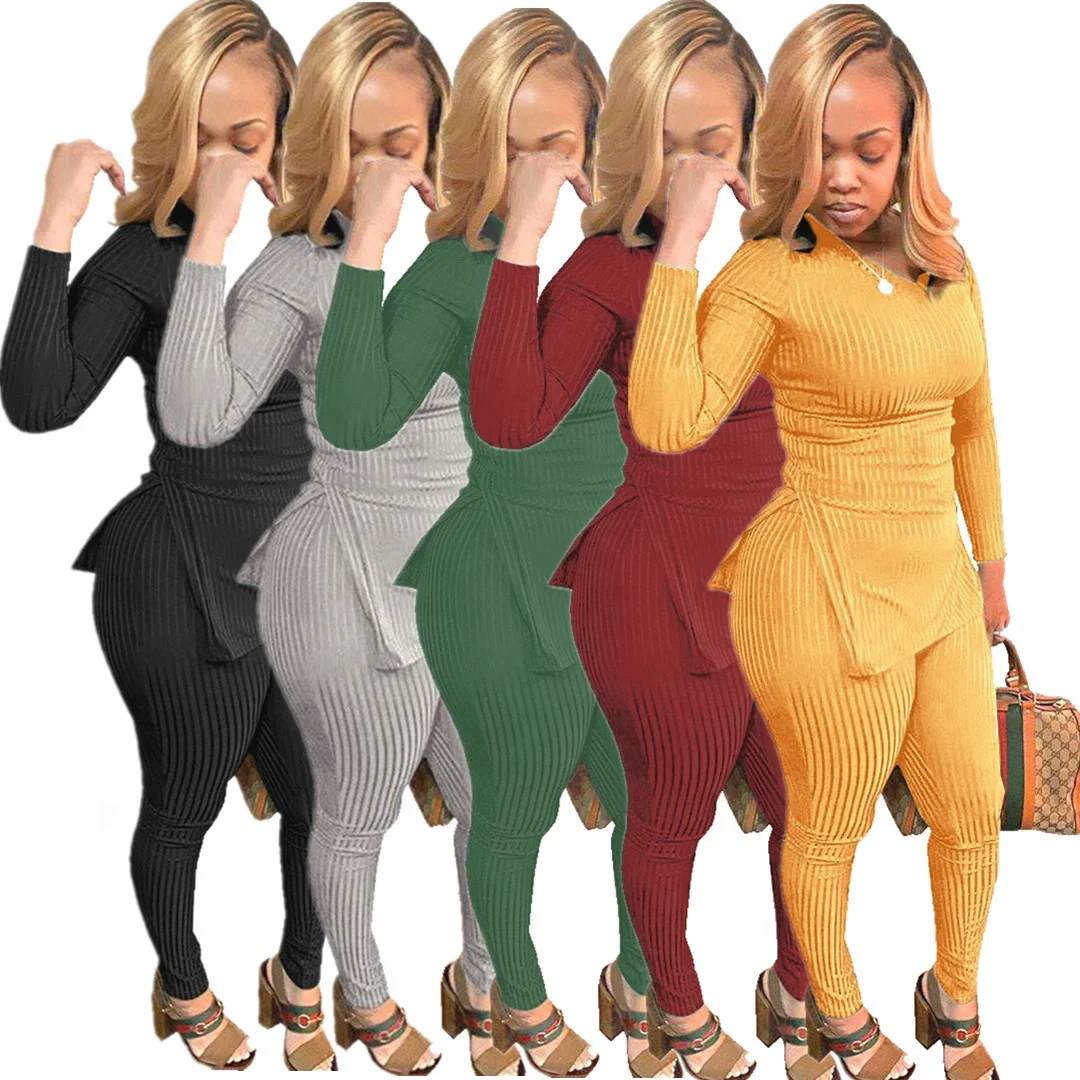 

MT181-5018 Two Piece Sets Knitted Suit Women Autumn Winter Tracksuits Casual Sweatshirts Sports Suit Long Sleeve Top And Pants