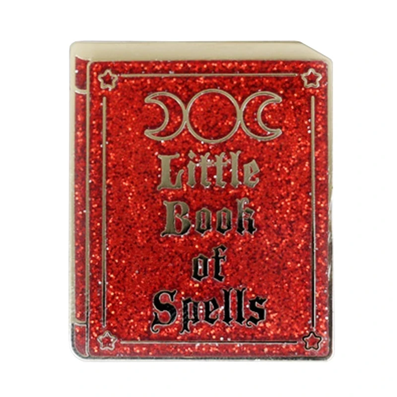 

Little Book of Spells Red Glitter Pin Moon Supernatural Witchcraft Badge