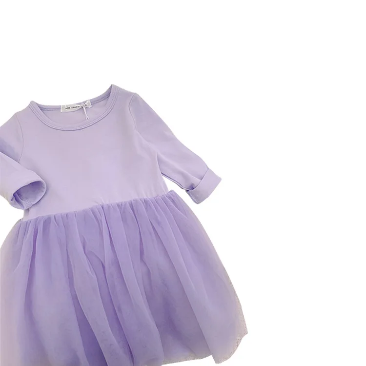 

girl dress solid cotton pink patchwork mesh children clothes dress, Picture
