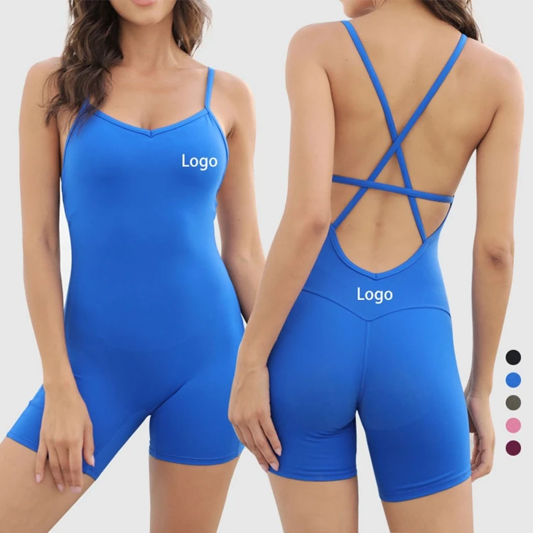 

Tiktok 2022 Custom New Solid Strech One Piece Jumpsuit Women Workout Clothing Breathable Backless Yoga Bodysuits