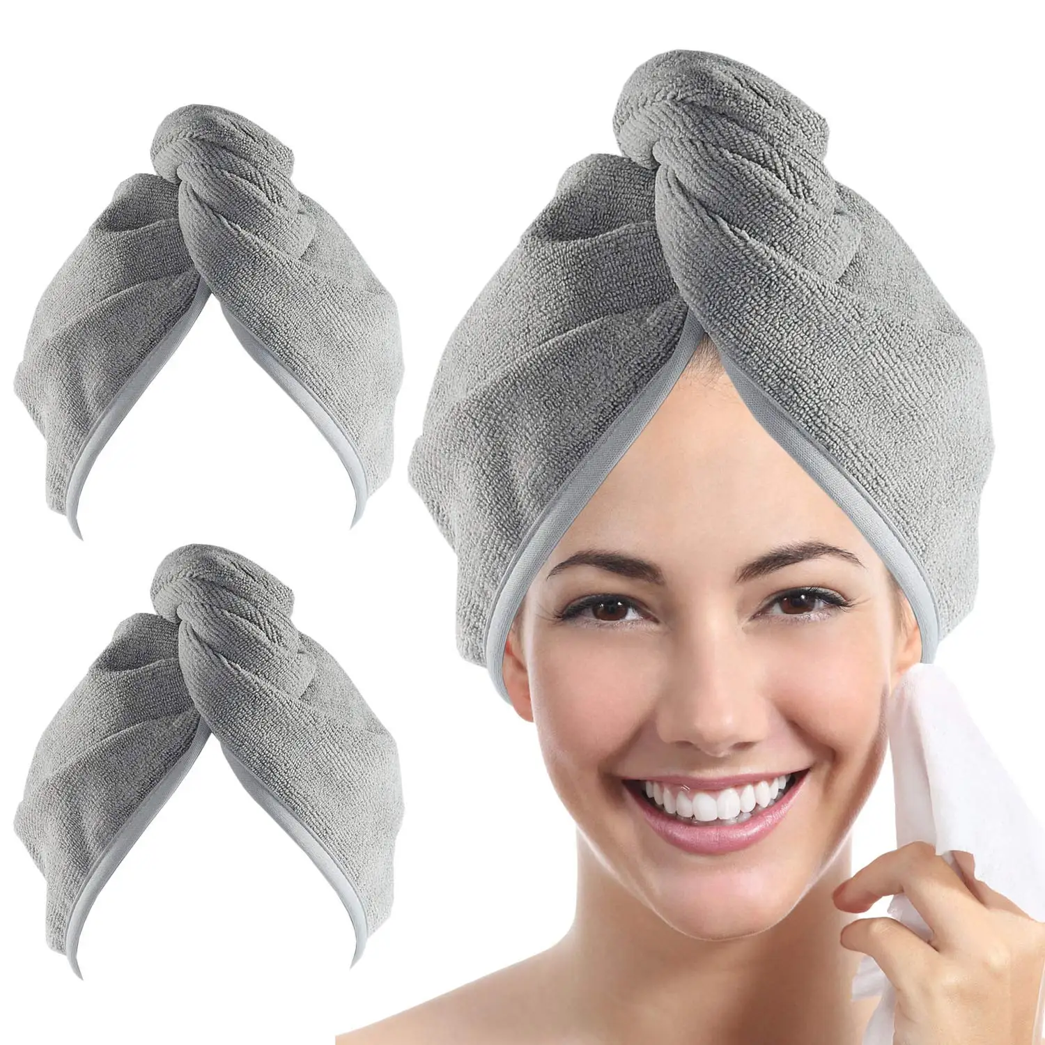 2 Pc Polyester Terry Large Hair Head Wrap Turbie Towel Spa Soft Cap Fast Dry 
