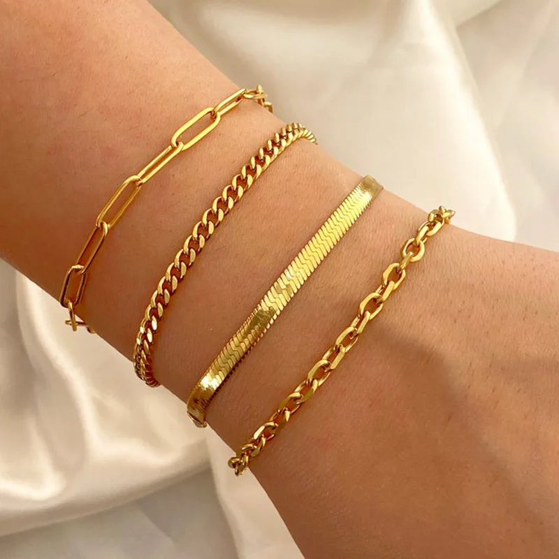 

Custom Armband Gold Plated Bracelet En Acier Inoxydable Herringbone Rope Curb Link Chain Stainless Steel Femme Bracelets Women