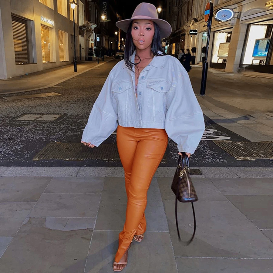 

2021 New Arrivals Autumn Solid Ankle Leather PU Pants Skinny Women's Trousers