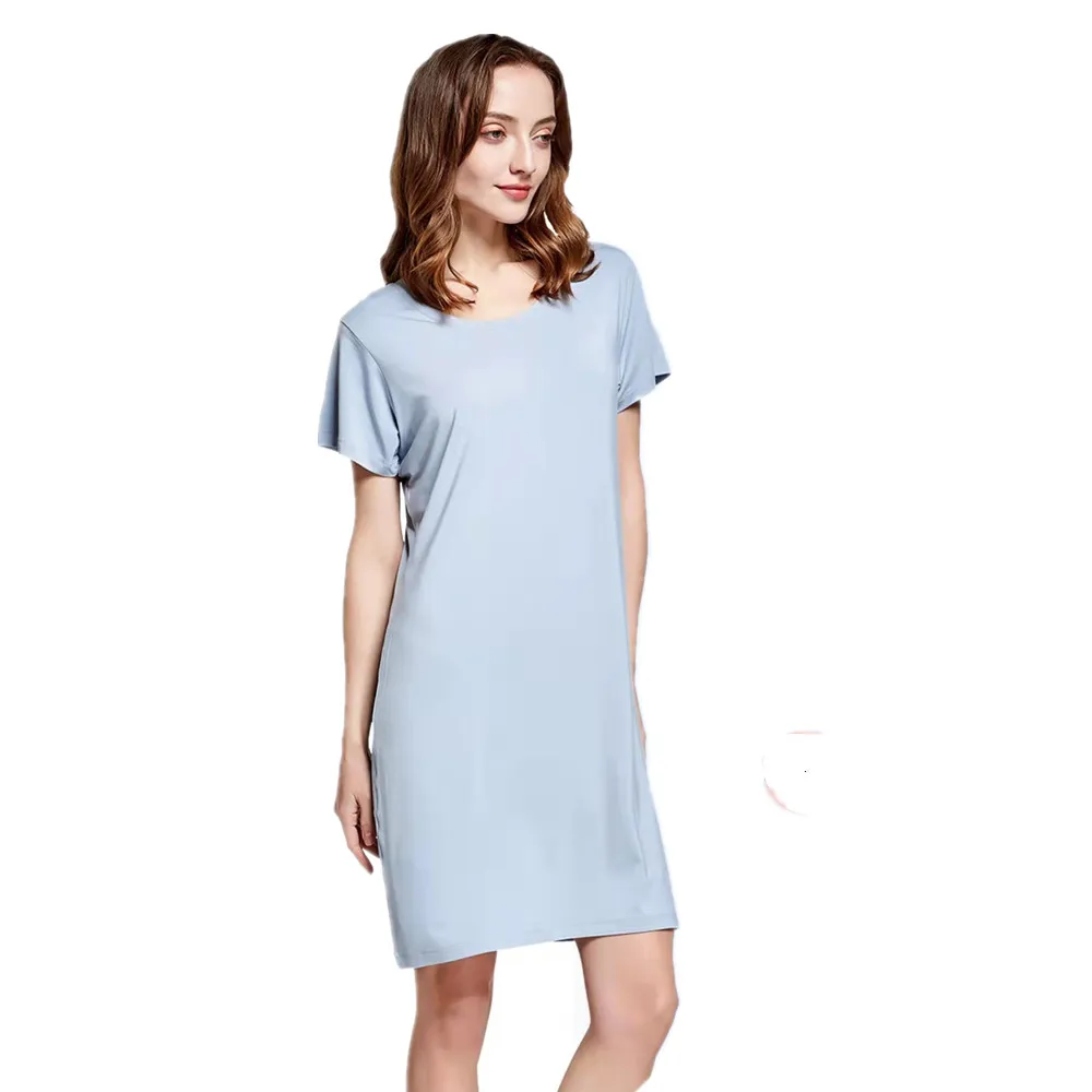 

sbamy 2022 new women bamboo house wear casual sleep dress, Navy blue