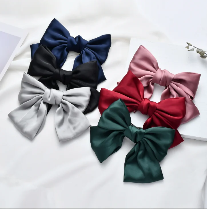 

Wholesale silk double layer satin big bow hairpin spring hair clips for women girls