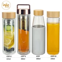 

100% BPA free borosilicate double wall glass tea infuser bottle with natural bamboo lid