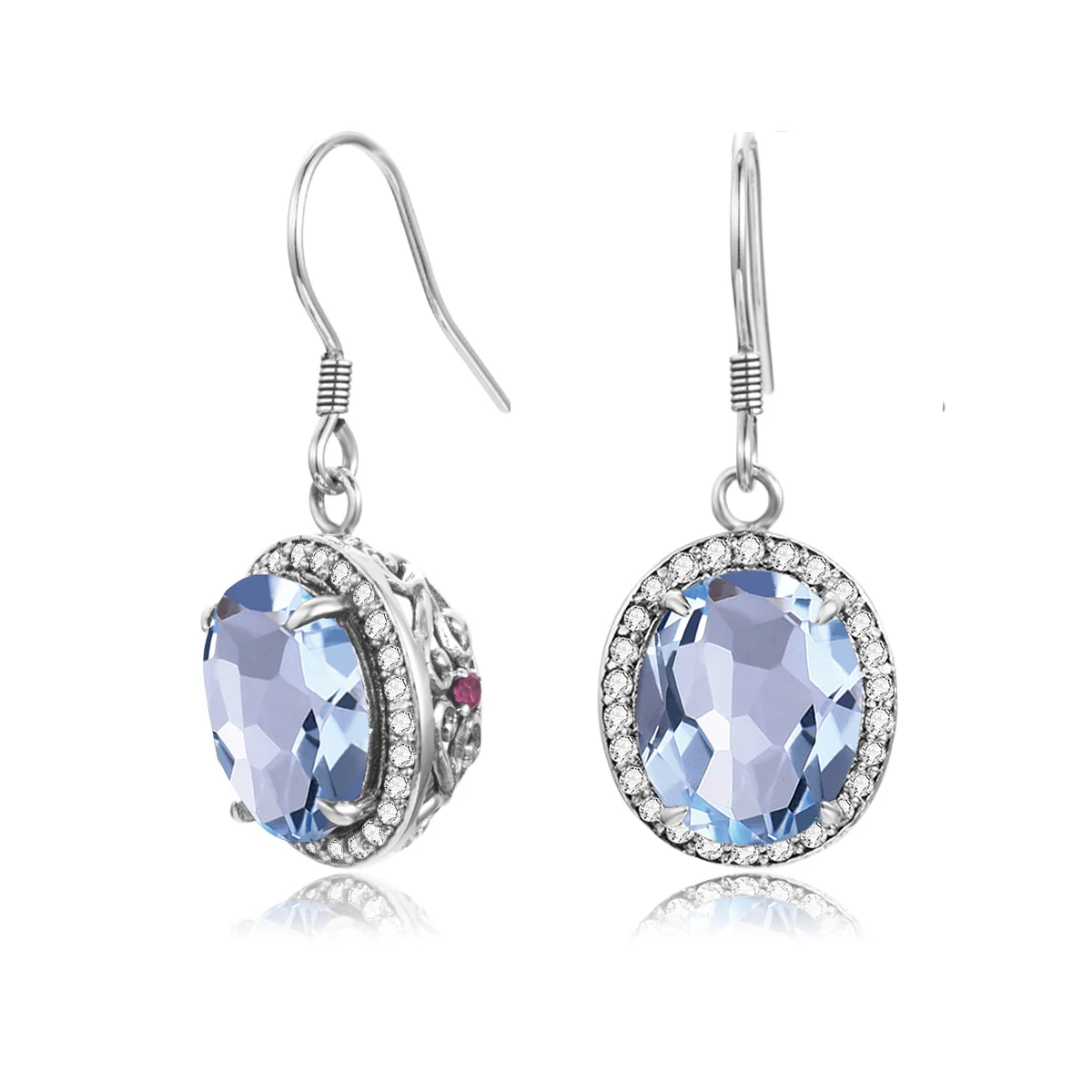 

Vintage Drop Long Earrings for Women Teardrop Aquamarine Gemstone Silver 925 Earring