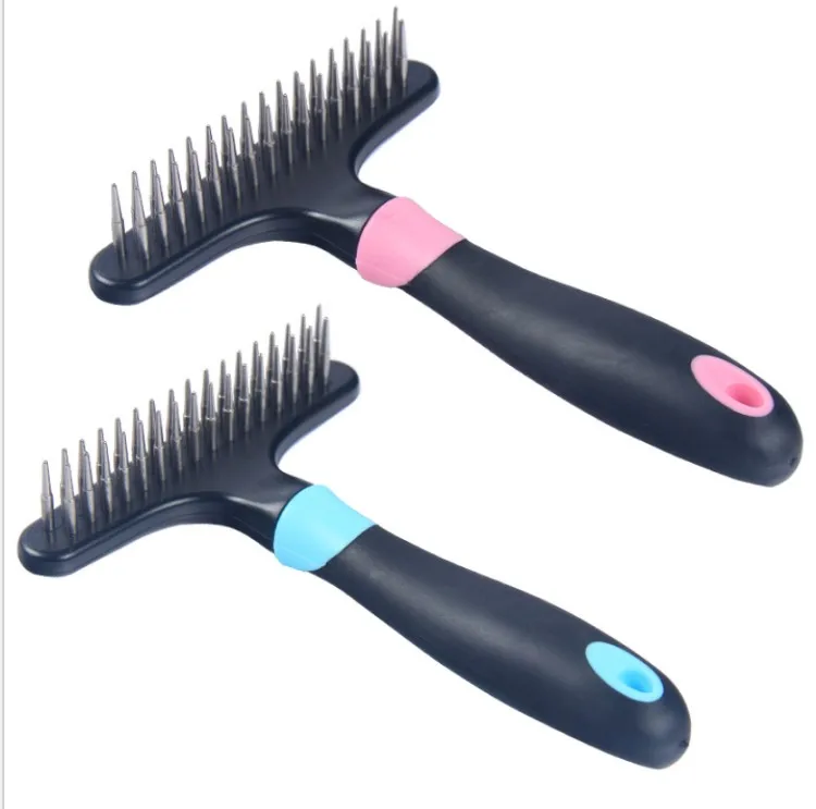 

Pet Cat Dog Deshedding Grooming Rake Brush Comb Pet Clean Tool Pet Hair Dematting Brush with Double Rows, As picture