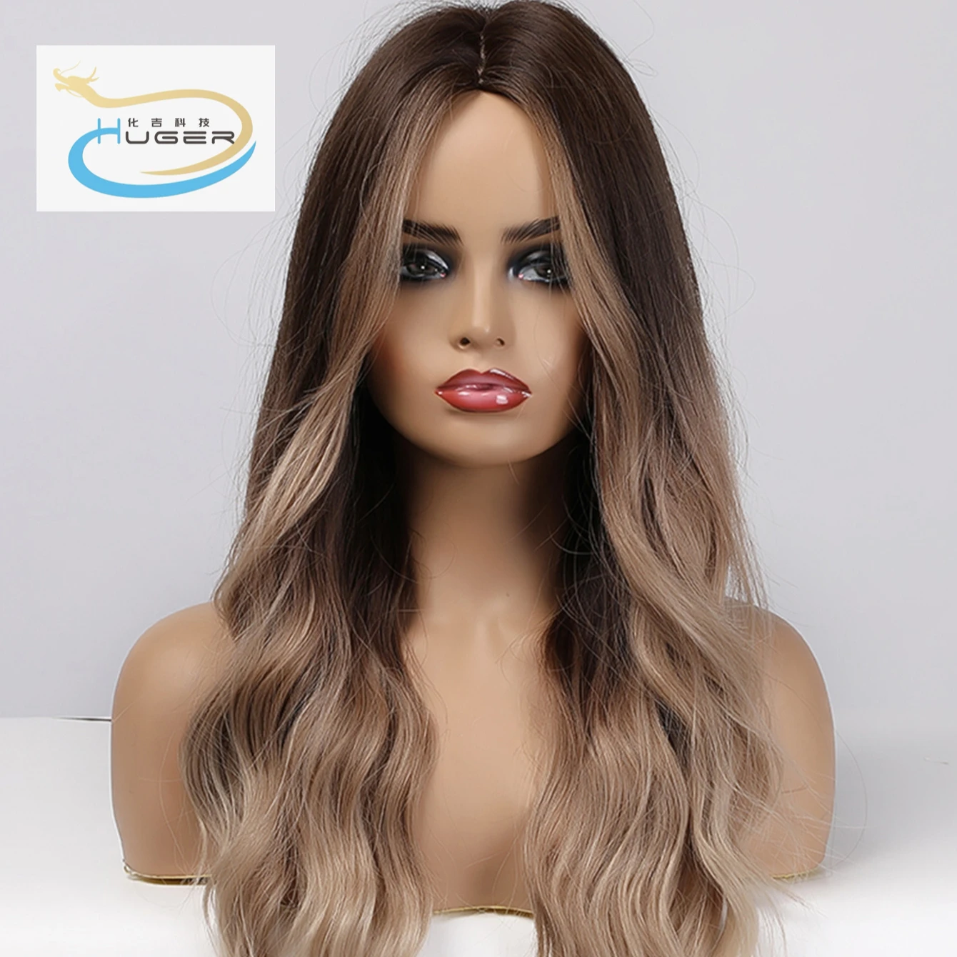 

The latest style wholesale synthetic lace long brown hair natural wavy wig