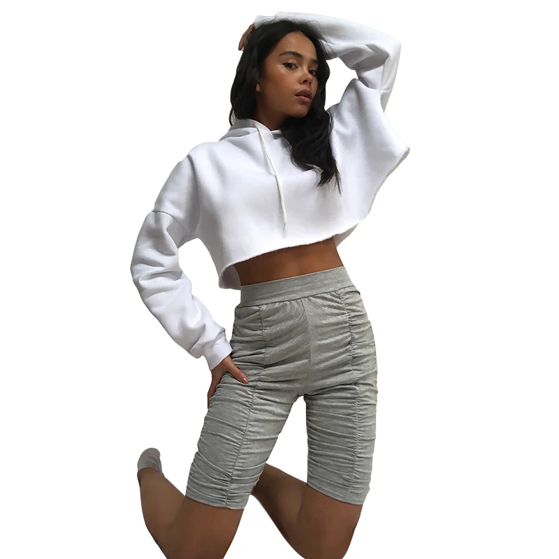 

2021 European And American Women's Spring New Pure Color Versatile Casual Sports Pleated Sweater Shorts