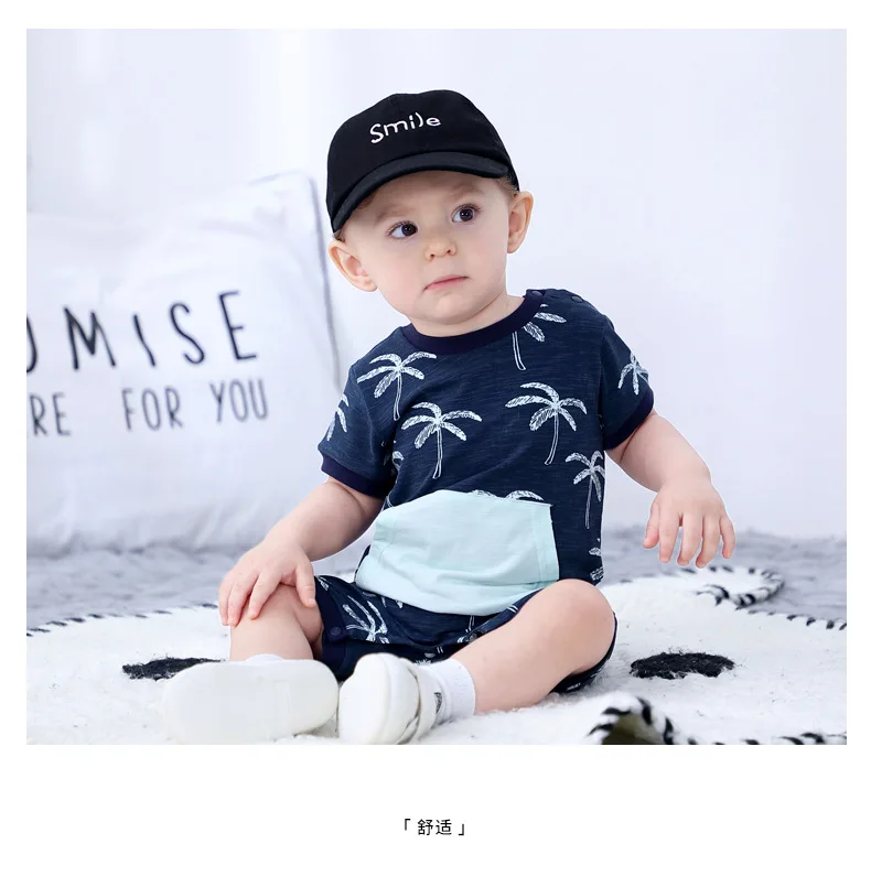 

2021 Summer baby clothes toddler clothing products boutique T shirt baby boys' rompers, Dark blue