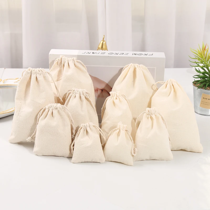 

Factory Pouch Manufacturers Cotton Bags For Coffee Beans White Organic Cotton Drawstring Bags Recyclable Washed Friendly Pouches