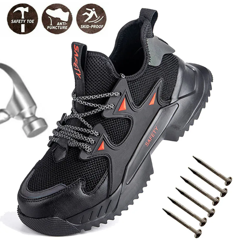 

Men Shoes Indestructible Shoes Women Safety Work Shoes Steel Toe Puncture-Proof Boots Lightweight Breathable Sneakers, Black