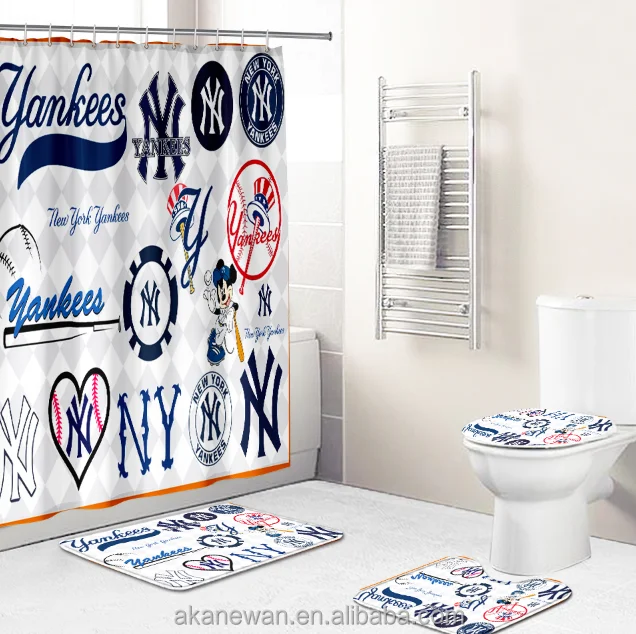

4PCS Wholesale special price blue New York Yankees themed Fashion designer Famous brand 3D print new luxury Shower Curtain Set