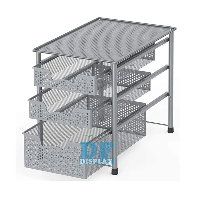 

HS042 Stackable 3 Tier Sliding Basket Organizer Drawer, Silver, Sliver