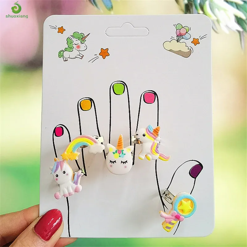 

5Pc/Set Cute Cartoon Kids Rings Unicorn Rainbow Adjustable Sweet Child Girls Resin Rings Little Princess Gifts Jewlery, Picture shows