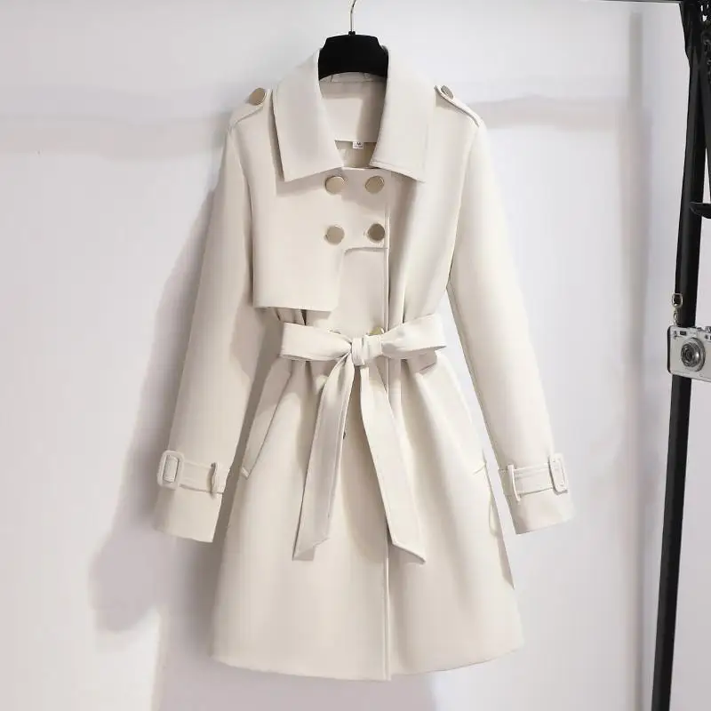 

Windbreaker Coat Women New Korean Style Temperament Waistband Middle Long British Style Coat