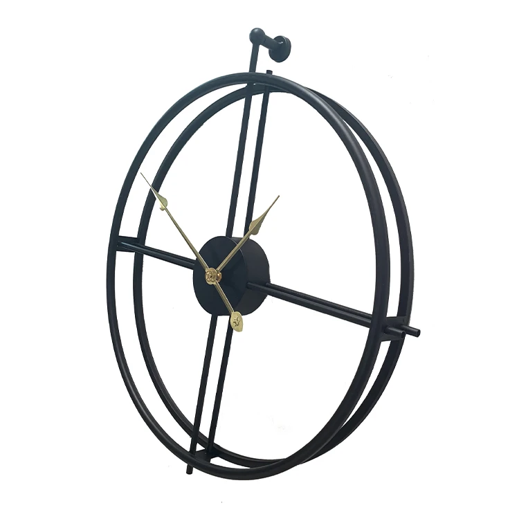 

23-inch Nordic round double-ring gold black metal minimalist modern living room creative decoration wrought iron wall clock, Customized color