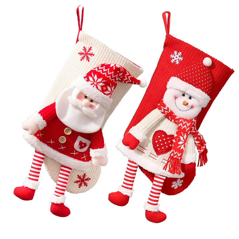 

2023 Hot Selling Christmas Knitting Standing Snowman Decoration Gift Bag for Christmas Stocking Gift Snowman Eve Decoration