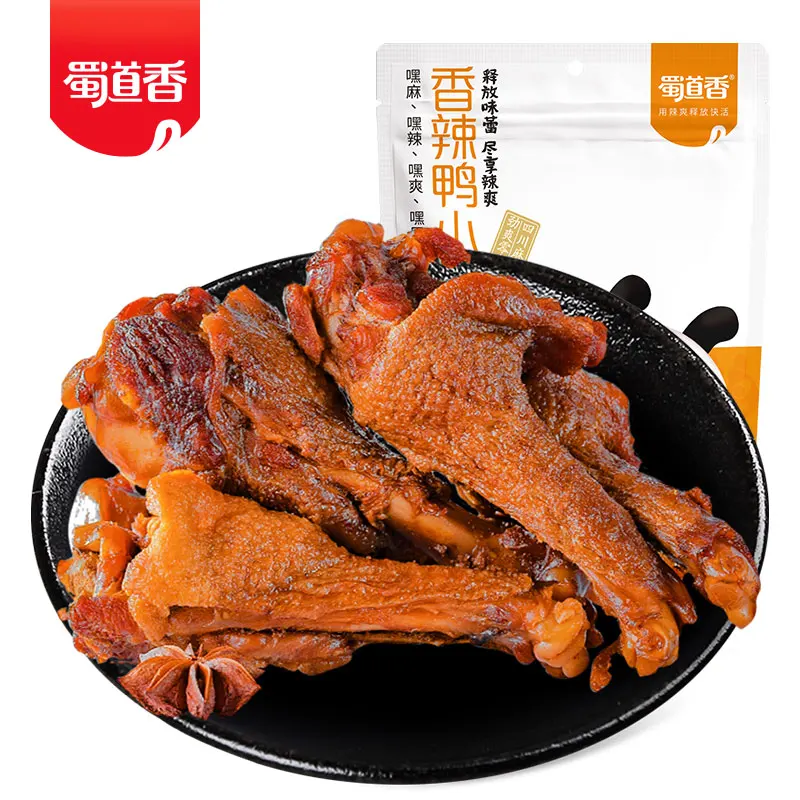 
ShuDaoXiang Hot Spicy Braised Duck Legs Spicy Food 100g Yaxiaotui OEM Roast Duck Snack Wholesale China Duck Legs 
