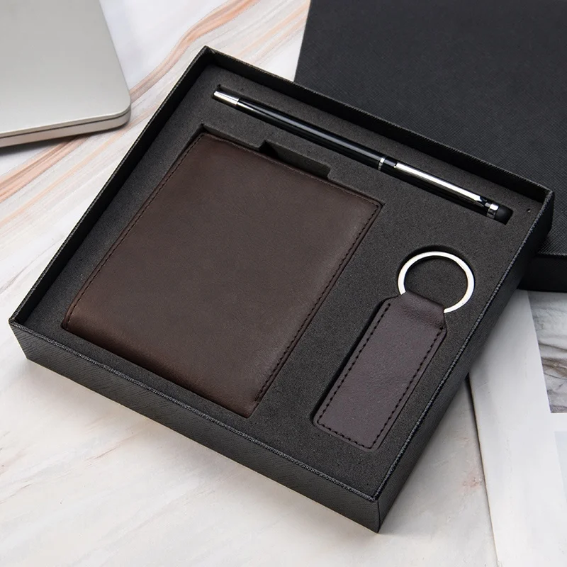 

2020 hot selling Amazon high quality mens wallet gift set, Black/brown/blue/customize
