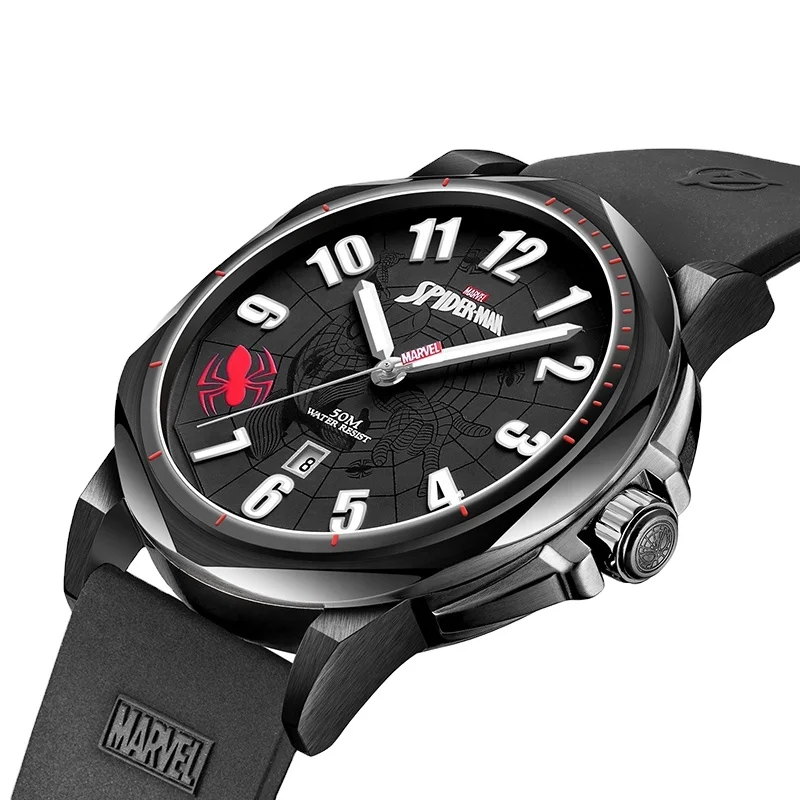 

3D Arabic Numerals Featured Miyota Date Quartz Movt Stainless Steel Watch with Luminous Hands, Black