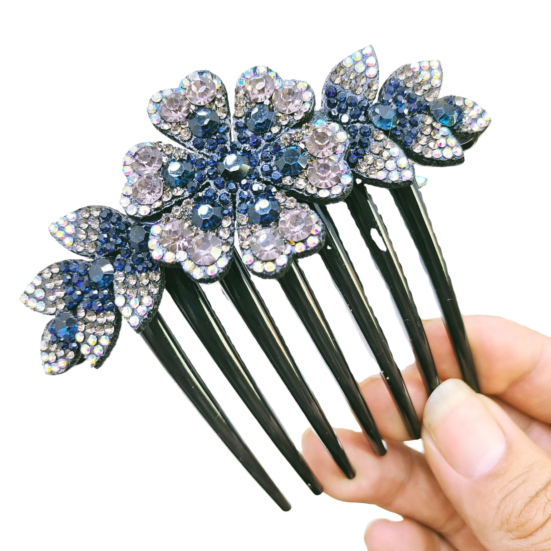 Flower Luxury Jewelry Design Hairpin Rhinestone Hair Barrette Clip Crystal Wedding Hair Comb for Bridal