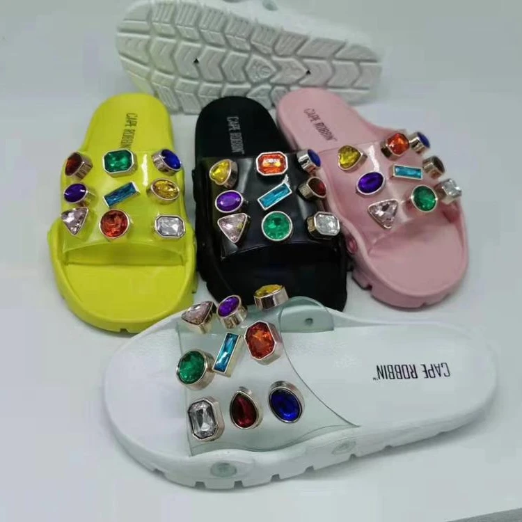 

SD-072 latest fashion colorful beads decorated transparent PVC cross strap open toe beach sandals slipper for women, Picture show