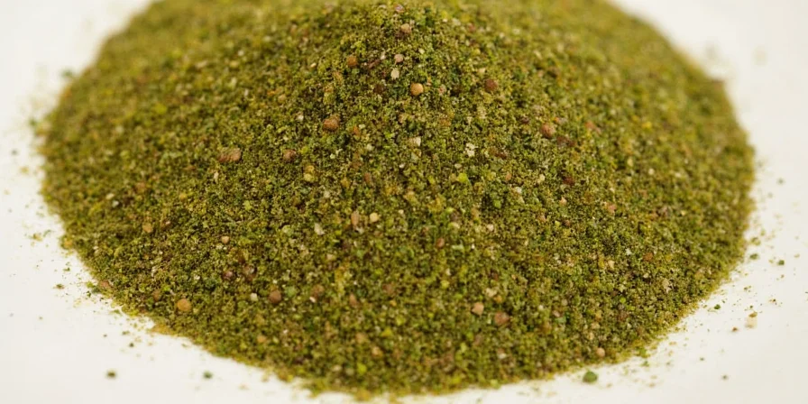 Green chili seasoning jar on a rustic wooden table