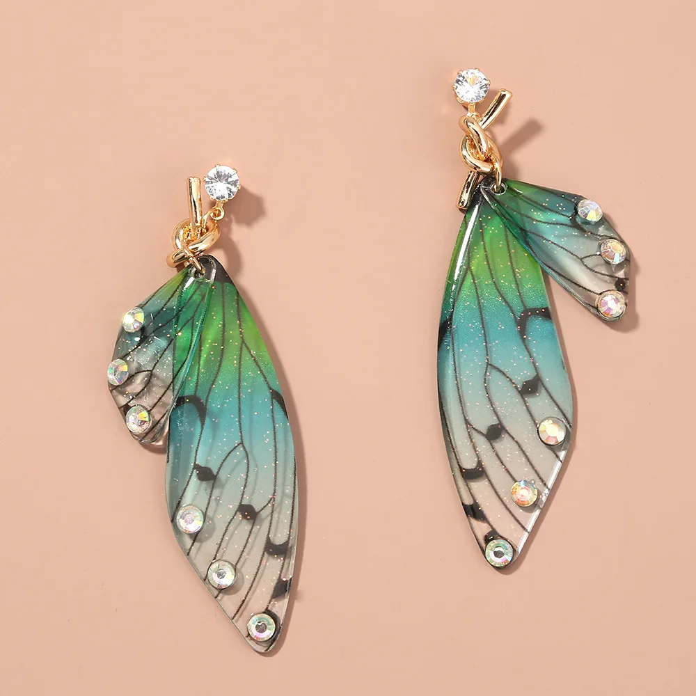 

Creative Simulation Plastic Cicada Butterfly Wings Crystal Stud Earrings For Women Girls Jewelry