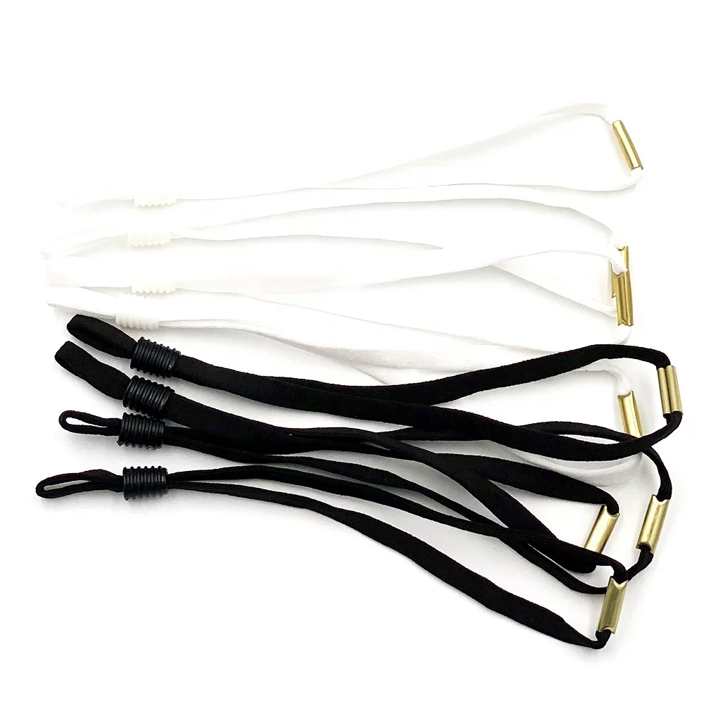 

5mm Adjustable elastic band metal connected buckle ear loop with cord locks stopper, White,balck,blue,pink,customized