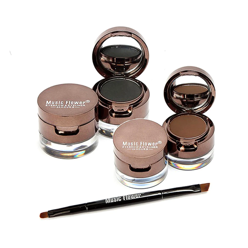 

New 4 in 1 set Brown + Black Gel Eyeliner and Eyebrow Powder Make Up Water-proof Eye Shadow Makeup Kit, Multi-colored