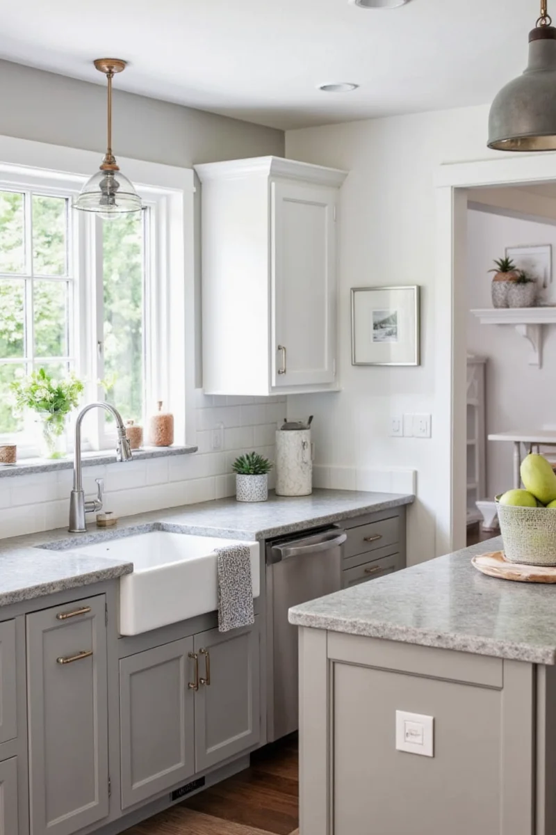 Grey kitchen with accent colors