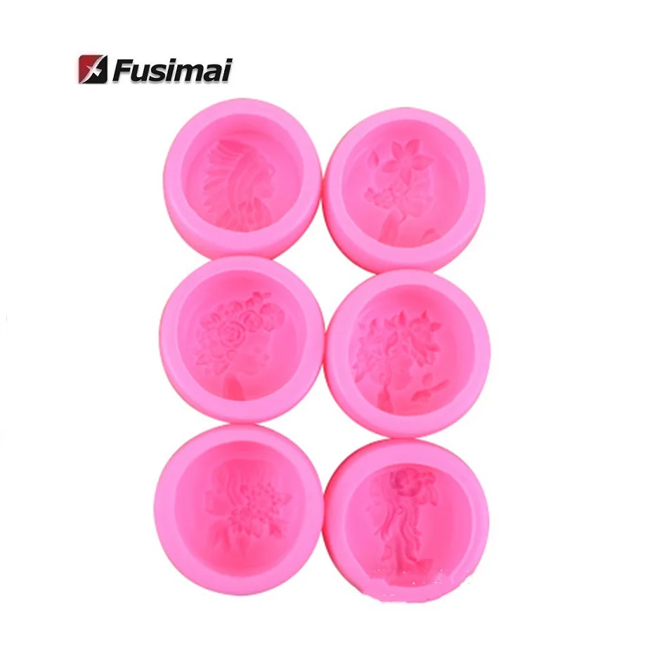 

Fusimai Circular Beauty Woman Lady's Heads Silicon Mould Round Forest Girl Head Silicone Soap Mold, Random