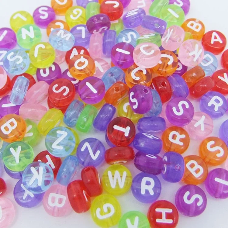 

Wholesale 4*7MM Round Coin Transparent Charms Acrylic Beaded Bracelet Jewelry Fashion Alphabet Letters