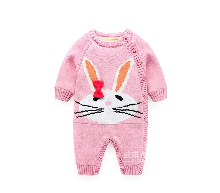 
cartoon jacquard thickening knit baby sweater rompers winter baby clothes baby romper 