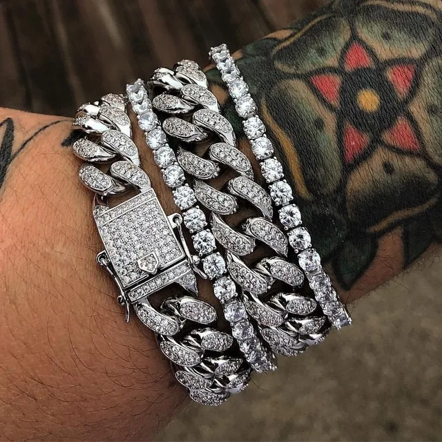 

Wholesale Price Custom Mens Iced Out Cuban Link Bracelet Men 14k Gold Plated Diamonds Jewelry Bracelet, Picture