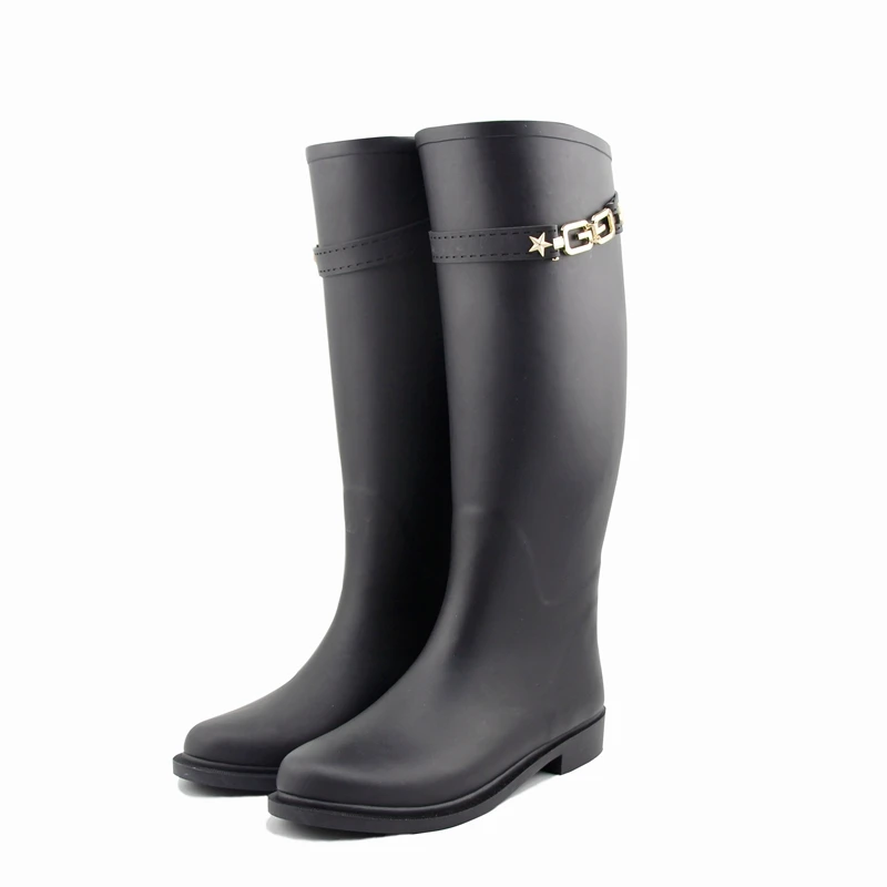 

High quality outdoor black knee high waterproof Rubber Rain Boots for women