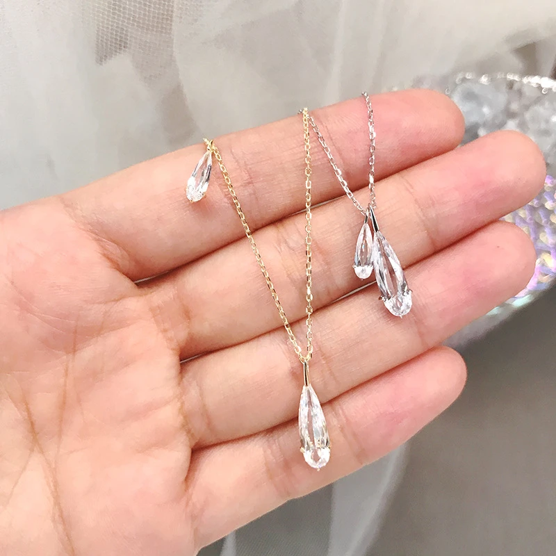 

Aimgal Jewelry Factory wholesale sterling silver s925 water drop white crystal necklace angel tears drop pendant collarbone chai