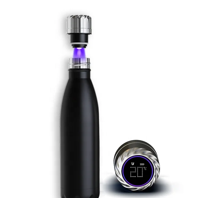

500ml lcd temperature display stainless steel sterilization smart water bottle with reminder drink, Black,silver,wood grain