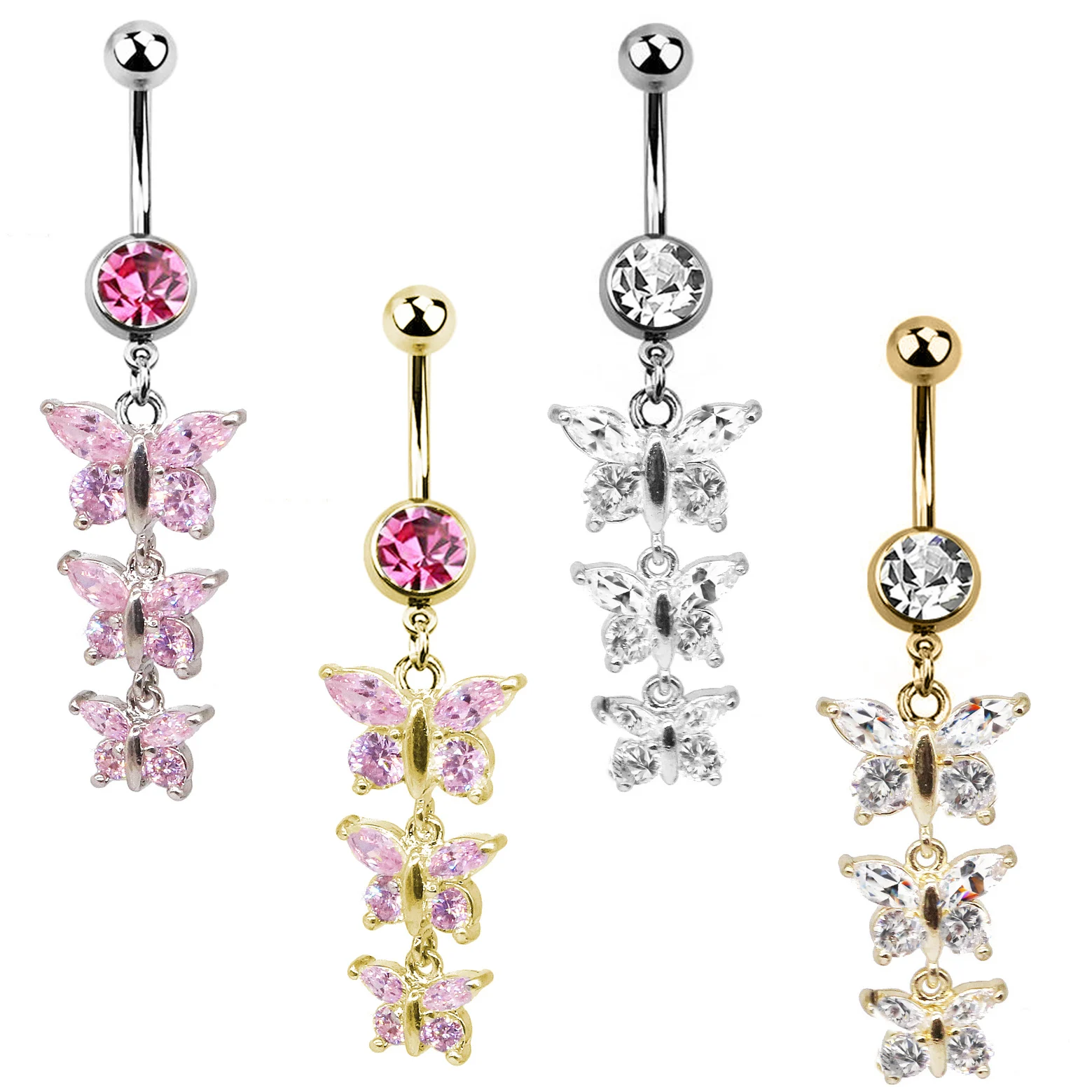 

Gaby hot sale belly ring cute butterfly belly rings with Zircon stainless steel navel rings wholesale body piercing jewelry, Silver color