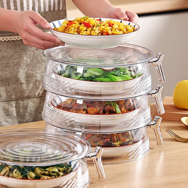 Multilayer Stackable Dust Proof Plate Food Cover Round Dish Cover Clear Plastic Food Cover With Handle