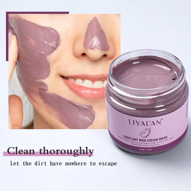 

Private Label Vegan Organic Remove Blackheads Mud Mask Facial Cleansing Eggplant Clay Mask, Purple